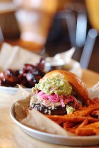 Close-up of food in plate on table