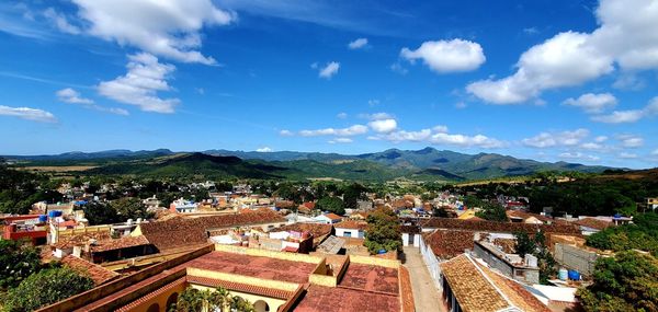 High angle view of townscape against sky