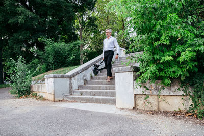 Man walking on staircase