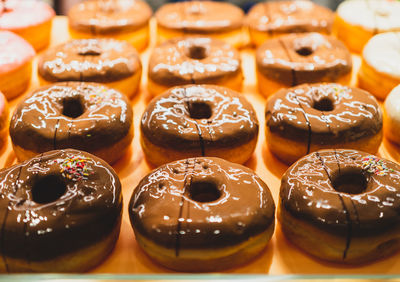 Close-up of doughnuts on table