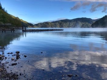 Scenic view of lake against sky