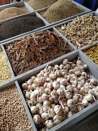 High angle view of food for sale in market