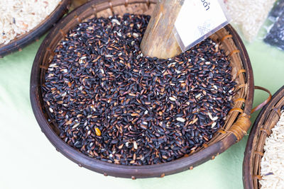 High angle view of coffee beans on table