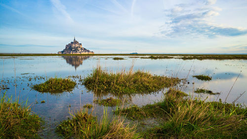 Le mont-saint-michel viewed from the bay in normandy, france