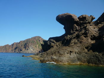 Scenic view of sea against clear blue sky