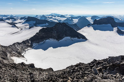 Scenic view of snowcapped mountains against sky