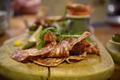 Close-up of meal served on table