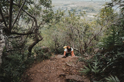 Young man in forest