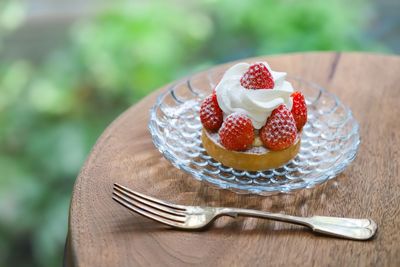 Close-up of dessert in plate on table