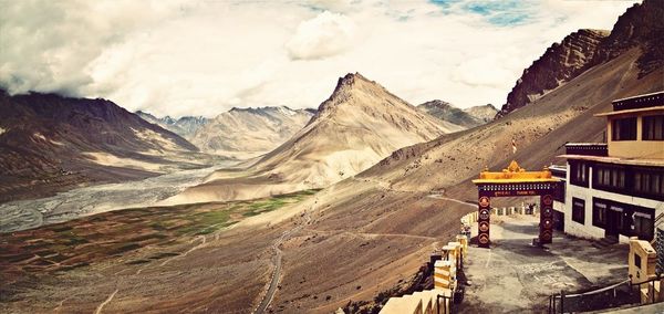View of mountain range against cloudy sky