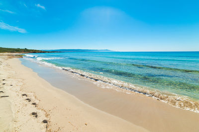 Scenic view of beach against blue sky