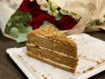 High angle view of cake on table