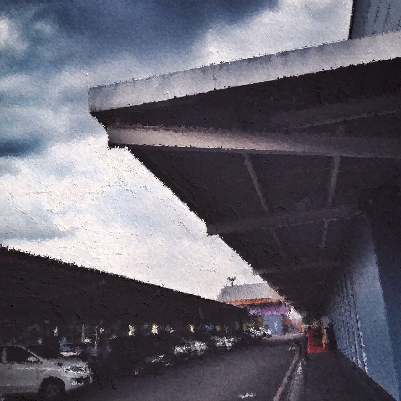 road, transportation, the way forward, street, sky, weather, cloud - sky, built structure, architecture, road marking, building exterior, car, cloudy, diminishing perspective, season, vanishing point, high angle view, winter, asphalt, outdoors