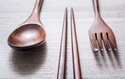 High angle view of objects on table