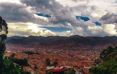 High angle shot of townscape against sky