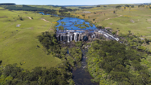 High angle view of people walking on mountain