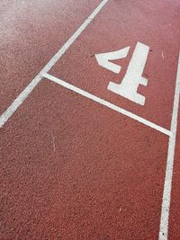 High angle view of number on running track