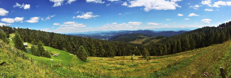 Scenic view of green landscape against sky