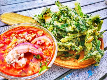 Close-up of food served on table