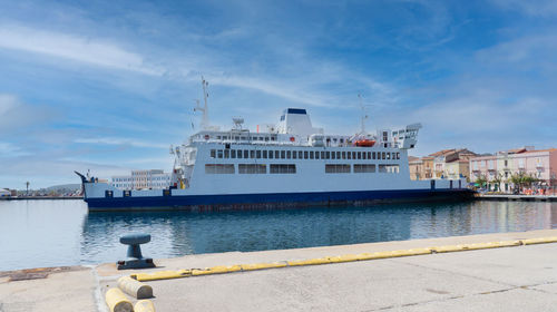 Ferry at the entrance to the port, carloforte, south sardinia