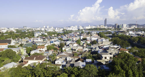 High angle view of townscape against sky