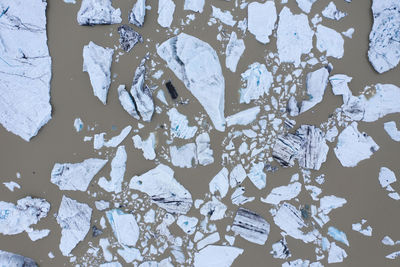 Aerial view of floating icebergs. jokulsarlon lagoon, iceland