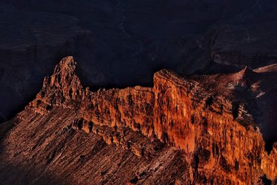 High angle view of rock formation at night