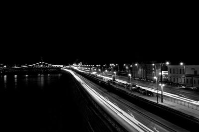 Light trails on road at night