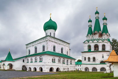Alexander-svirsky orthodox monastery in leningrad region, russia. trinity cathedral and belfry