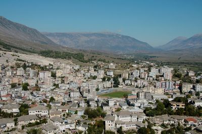 High angle view of townscape against sky at albania 