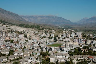High angle view of townscape against sky