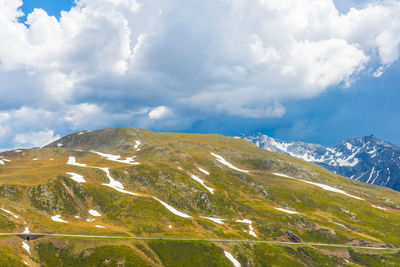 Scenic view of snowcapped mountains against sky