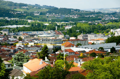 High angle view of buildings in city