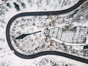 High angle view of snow covered landscape