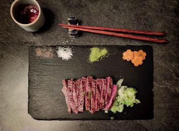 High angle view of food on table