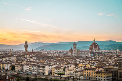 Skyline of florence with sunset with cathedral santa maria del fiore