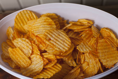 High angle view of potatoes in plate