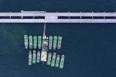 High angle view of ship in sea