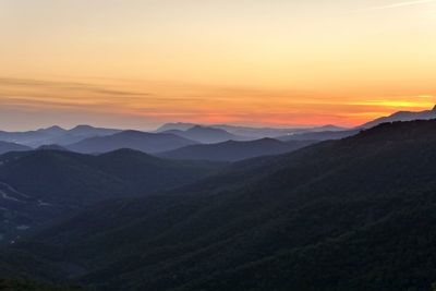 Scenic view of mountains against sky during sunset