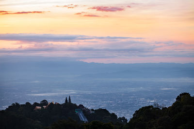 Scenic view of mountain against sky during sunset