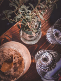High angle view of potted plant on table