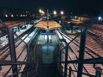 High angle view of illuminated city at night