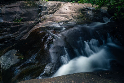 Stream flowing through rocks in forest