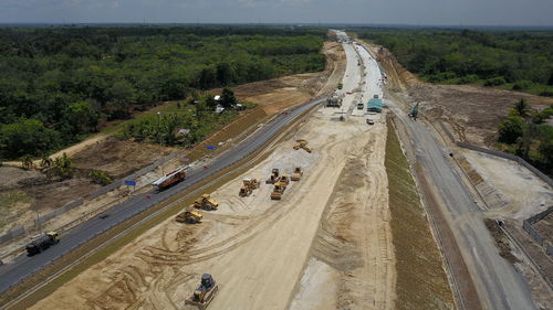 High angle view of car on road