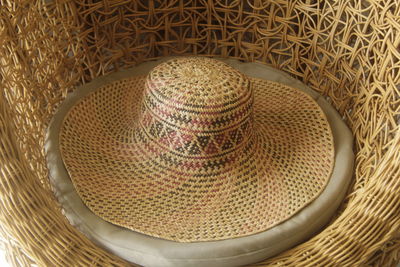 High angle view of wicker basket on wall