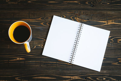 High angle view of coffee on table