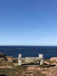 Scenic view of sea against clear blue sky