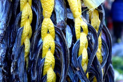 High angle view of ropes tied up for sale