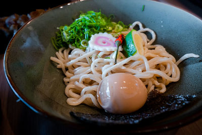 High angle view of noodles in plate