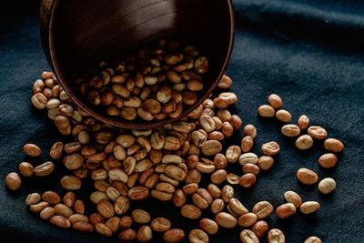 High angle view of coffee beans on table